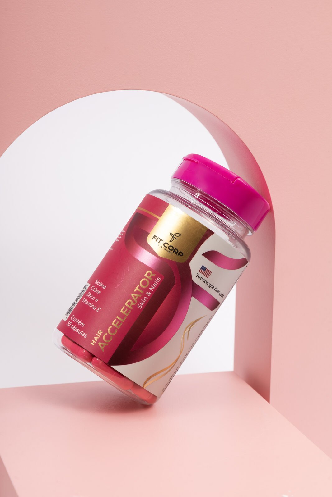 Frasco do Hair Accelerator — suplemento capilar em cápsulas