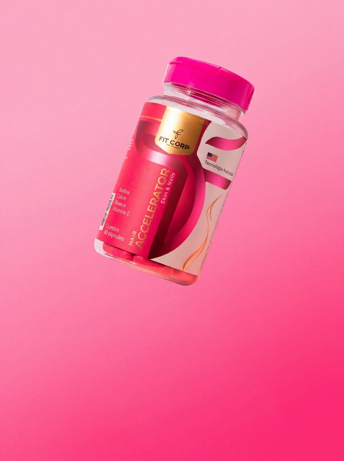 Frasco do Hair Accelerator — suplemento capilar com biotina, cobre e vitamina E